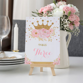 Bordsnumret rosa Guld Krona Princess Flicka Bordsnummer