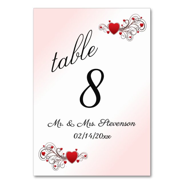 Bordsnumret rosa Hearts Bordsnummer (Framsidan)