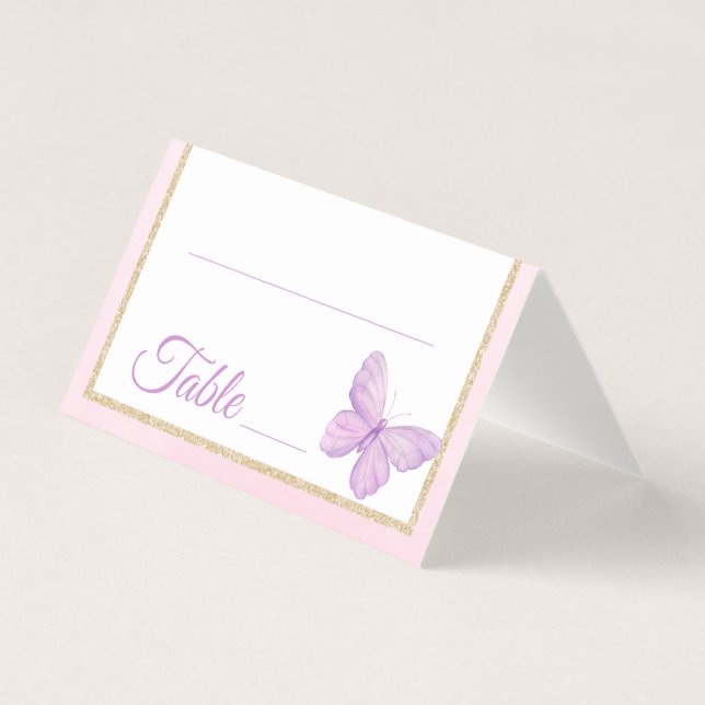 Bordsnumret rosa Lila Butterfly Baby Shower  Kort (Framsida)