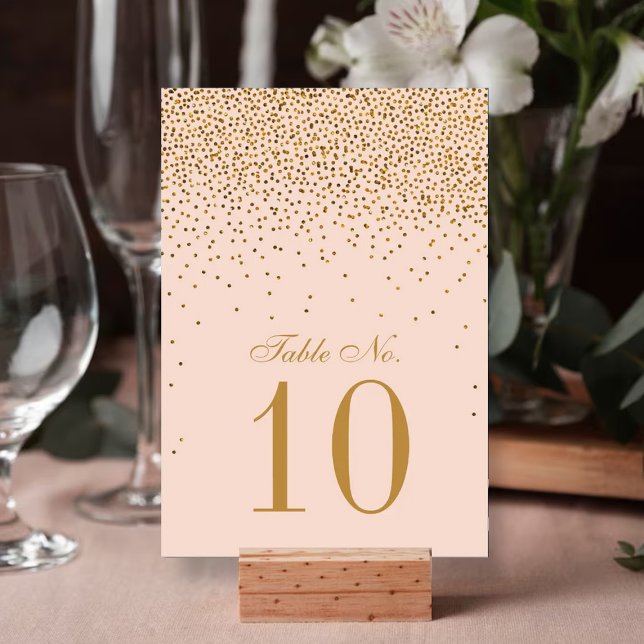 Bordsnumret  Rosa och Guld Konfetti Bröllop Bordsnummer (Skapare uppladdad)