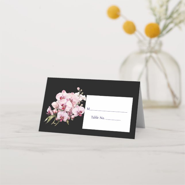 Bordsnumret rosa Orchid Black Guest Place Card Placeringskort (Framsida)