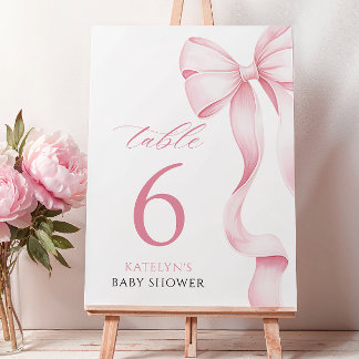 Bordsnumret rosa Ribbon Baby Shower Bordsnummer