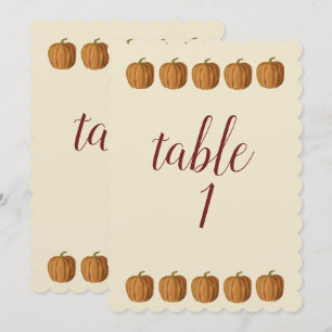 Bordsnumret Rustic Autumn Pumpkin Bröllop Tack Kort