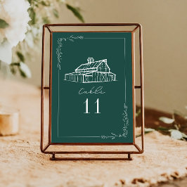 Bordsnumret Rustic Barn Emerald Grönt Bröllop Inbjudningar