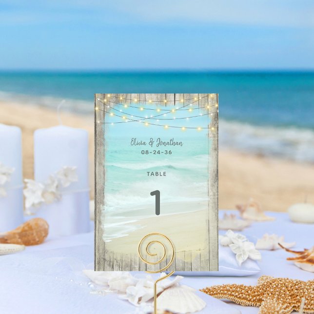 Bordsnumret Rustic Beach String Ljus Bröllop Bordsnummer (Skapare uppladdad)