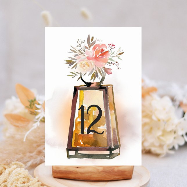 Bordsnumret Rustic Blommigt Lantern Bröllop Bordsnummer (Skapare uppladdad)