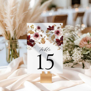 Bordsnumret Rustic Burgundy Fall Blommigt Bröllop Bordsnummer