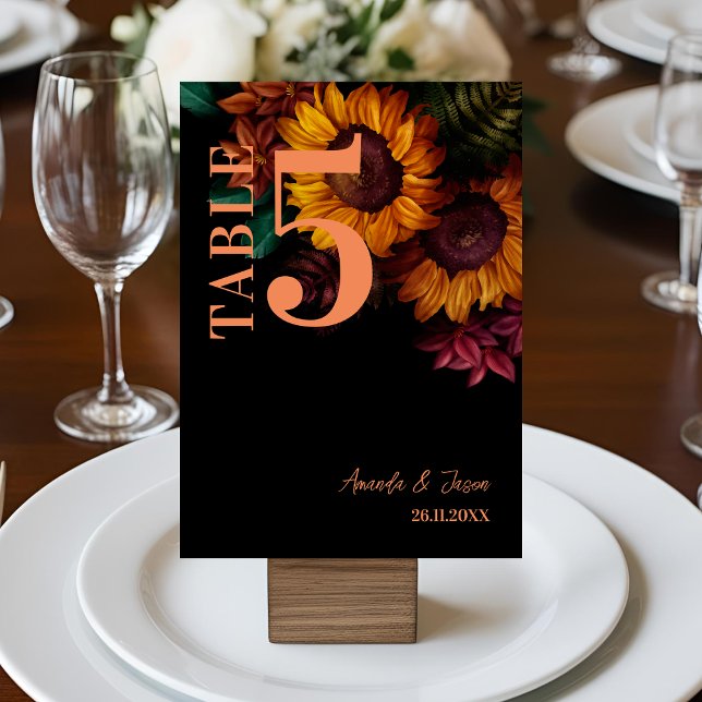 Bordsnumret Rustic Burnt Orange Blommigt Bröllop Tack Kort (Rustic Burnt Orange Floral Wedding Table Number)