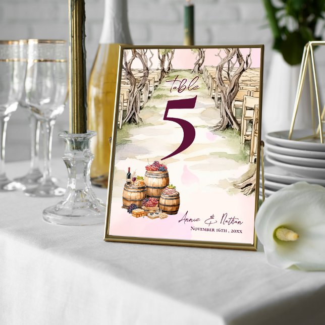 Bordsnumret Rustic Grapevine Winery Bröllop Tack Kort (Rustic Grapevine Winery Wedding Table Number)