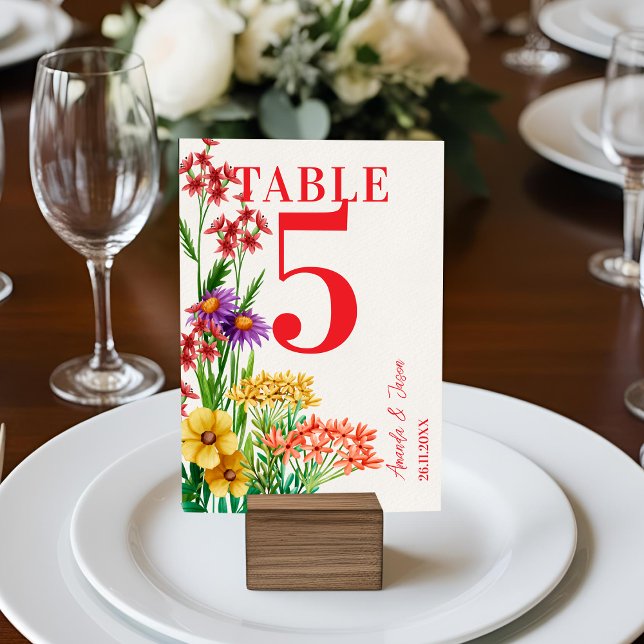 Bordsnumret Rustic Orange Wildblomma Bröllop Tack Kort (Purple Orange Wildflowers Wedding Table Number)