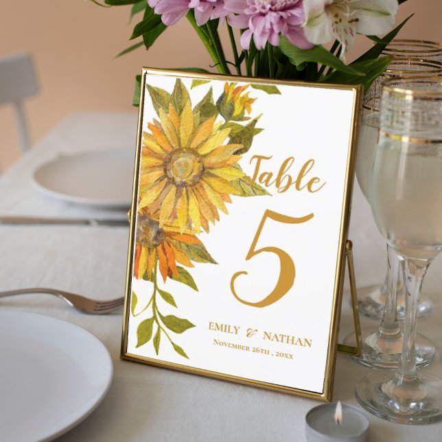 Bordsnumret Rustic Solros Blommigt Bröllop Tack Kort (Rustic Sunflower Floral Wedding Table Number)