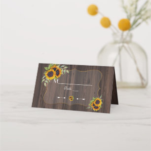 Bordsnumret Rustic Watercolor Sunwers Wood Placeringskort