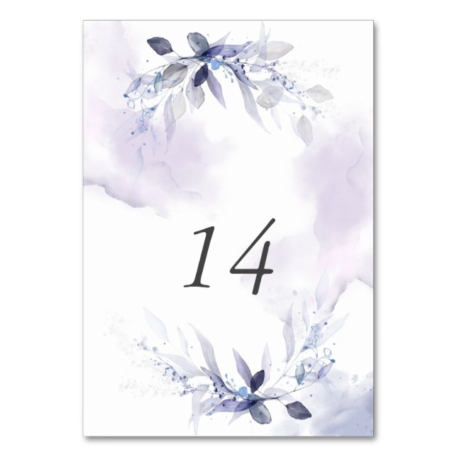 Bordsnumret Rustic Wispy Violet Watercolor Lövs Bordsnummer (Framsidan)