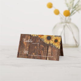 Bordsnumret Rustic Wood Burlap Solros Bröllop Placeringskort