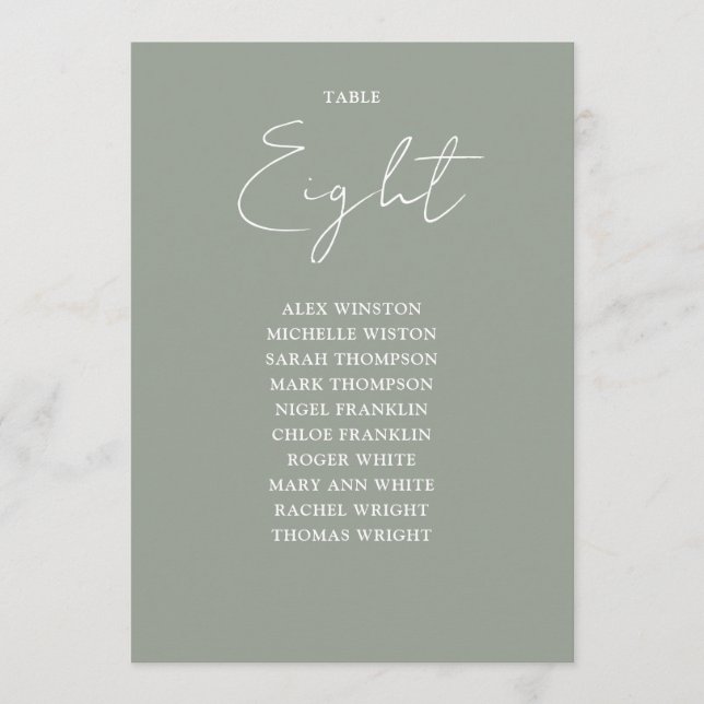 Bordsnumret Sage Grönt Modern sittdiagram Inbjudningar (Framsida)