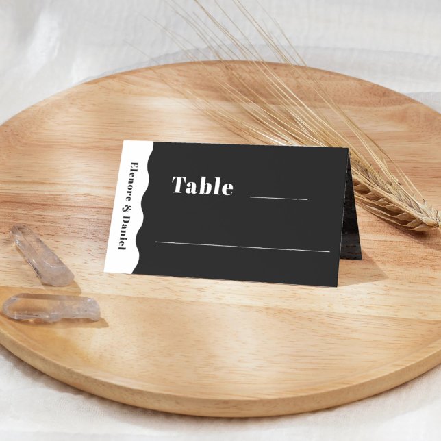 Bordsnumret Sida Wave Black & White Photo Bröllop Placeringskort (Side Wave Black & White Photo Wedding Table Number Place Card)
