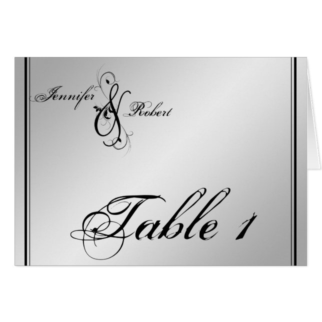Bordsnumret silver Elegance Bröllop OBS Kort (Framsidan Horizontal)