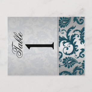 Bordsnumret Silver och Teal Damask II Vykort