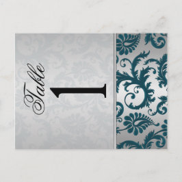 Bordsnumret Silver och Teal Damask II Vykort