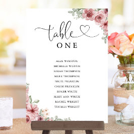 Bordsnumret Sittdiagram för blommigt Heart-skript Inbjudningar