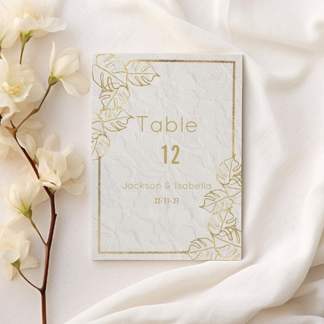 Bordsnumret snöre i Luxyvit guld Fransk blommigt Inbjudningar (Luxury white gold French floral lace Table Number)