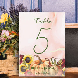 Bordsnumret Solros Pumpkin Thmet Fall WEDDING Tack Kort