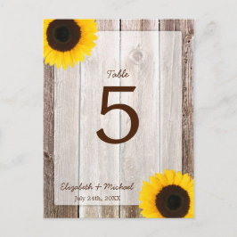 Bordsnumret Solros Rustic Barn Wood Bröllop Vykort