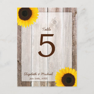 Bordsnumret Solros Rustic Barn Wood Bröllop Vykort