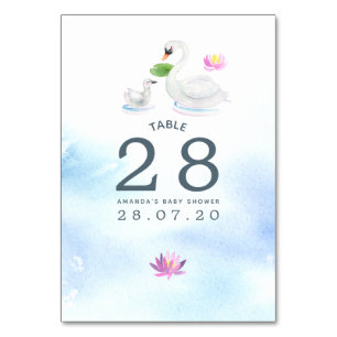 Bordsnumret svan Watercolor Baby Shower Bordsnummer