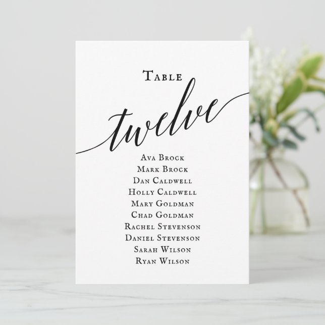 Bordsnumret Svart Elegant i skript 12 Sittdiagram Inbjudningar (Stående Fram)