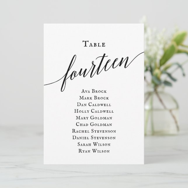Bordsnumret Svart Elegant i skript 14 Sittdiagram Inbjudningar (Stående Fram)