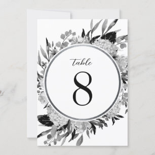 Bordsnumret Svartvit vattenfärg, Blommigt Inbjudningar