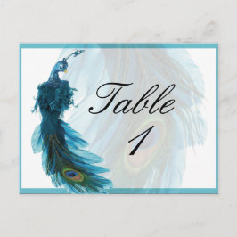 Bordsnumret Teal Blue Peacock Plume Vykort