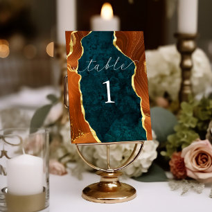 Bordsnumret Teal Marble Burnt Orange & Guld Agate Bordsnummer