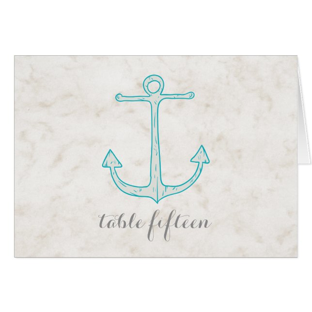 Bordsnumret Teal Rustic Anchor Bröllop Hälsningskort (Framsidan Horizontal)