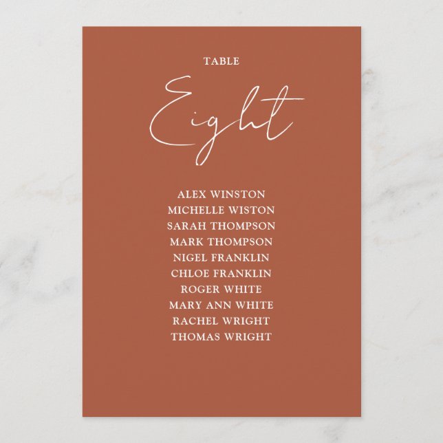 Bordsnumret Terracotta Modern Sittplatsschema Inbjudningar (Framsida)