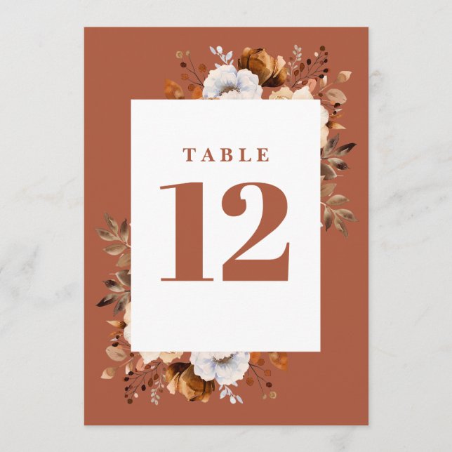 Bordsnumret Terracotta Rustic Fall Land Blommigt Inbjudningar (Framsida)