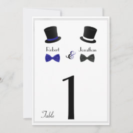 Bordsnumret top hat och Bow Tie Blue Gay Bröllop Inbjudningar