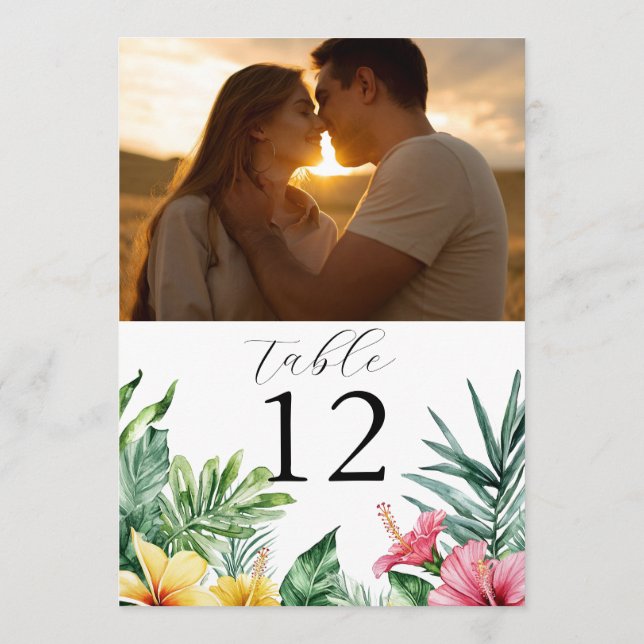 Bordsnumret Tropical Flowers Photo med vattenfärg Inbjudningar (Baksida)