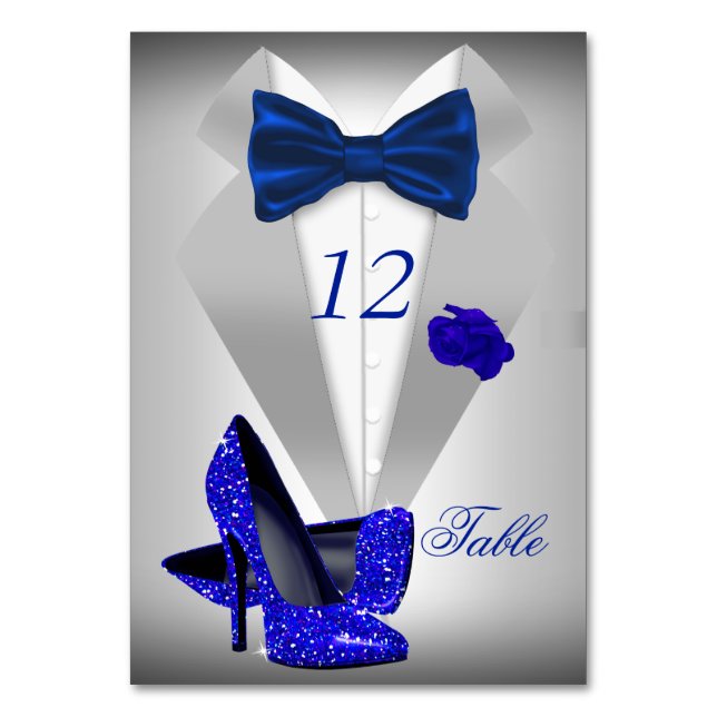 Bordsnumret Tuxedo Silver Blue Bow Heel Bordsnummer (Framsidan)