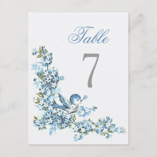 Bordsnumret vintage Blue Birds Winter Wedding Vykort