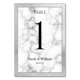 Bordsnumret Vita Marble Silver Gräns Bröllop Bordsnummer