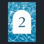 Bordsnumret Watercolor Blue Ocean Beach Wedding Bordsnummer<br><div class="desc">En vacker kustdesign med blå vattenfärgsstrand vatten och en vit båge. Perfekt bröllop-design för alla som gifta sig på sommaren, på stranden, vid havet eller på ett destinationsbröllop. En modern vinkar temadesign för den blå sjöstranden. En bordsnummer med modernt inslag. Det finns också möjlighet att matcha bröllopsinbjudningar och andra artiklar...</div>