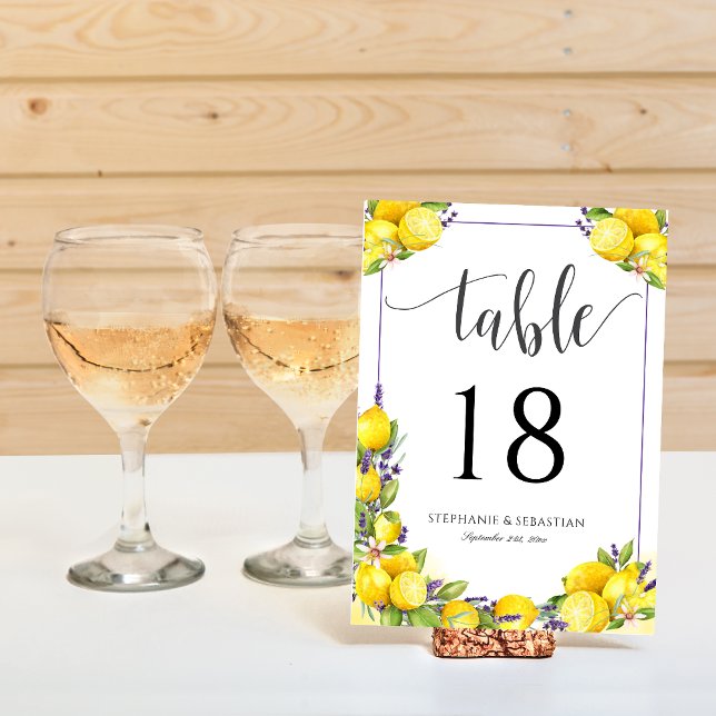 Bordsnumret Watercolor Lemon Lavender Boho Inbjudningar (Watercolor Lemon Lavender Boho Table Number)