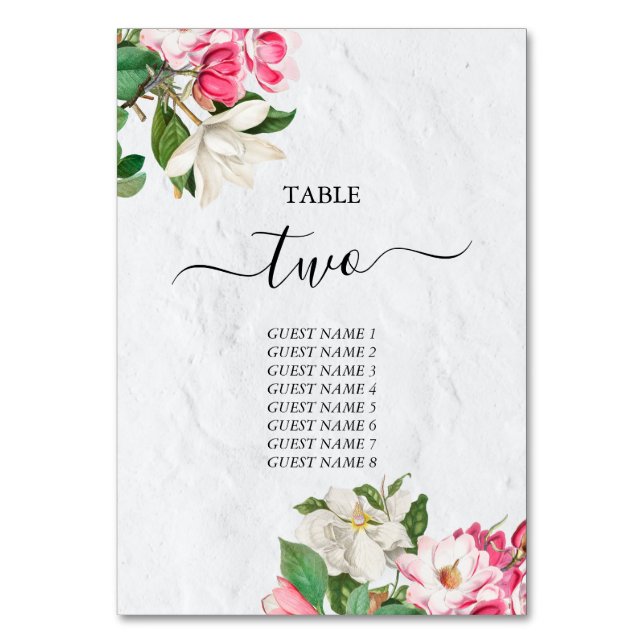 Bordsnumret Watercolor Magnolia Flowers Bröllop Bordsnummer (Framsidan)