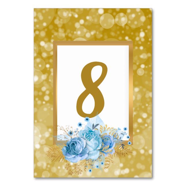 Bordsnumret White Guld Bubbles Bouquet Glitter Bordsnummer (Framsidan)