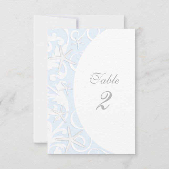 Bordsnumret White Starfish Blue Beach Wedding Inbjudningar (Framsida)