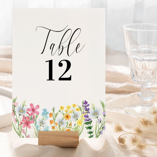 Bordsnumret Wildblomma Bröllop Meadow Flower Bordsnummer (Wedding Table Card template, ready for you to change the table number for as many tables as you need)