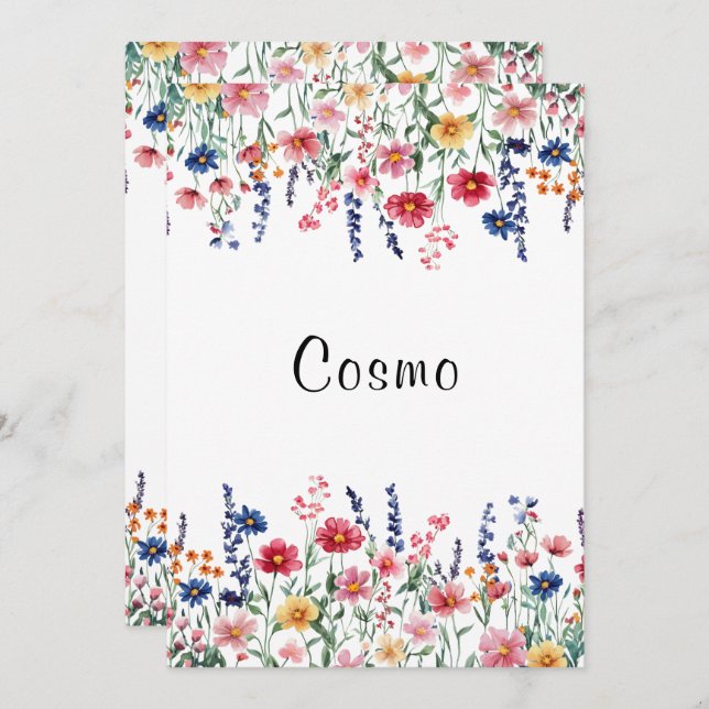 Bordsnumret Wildblomma Rustic Bröllop anpassningsb Inbjudningar (Fram/baksida)