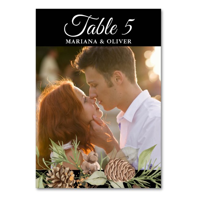 Bordsnumret Winter Gräs Black och White Bröllop Bordsnummer (Baksidan)